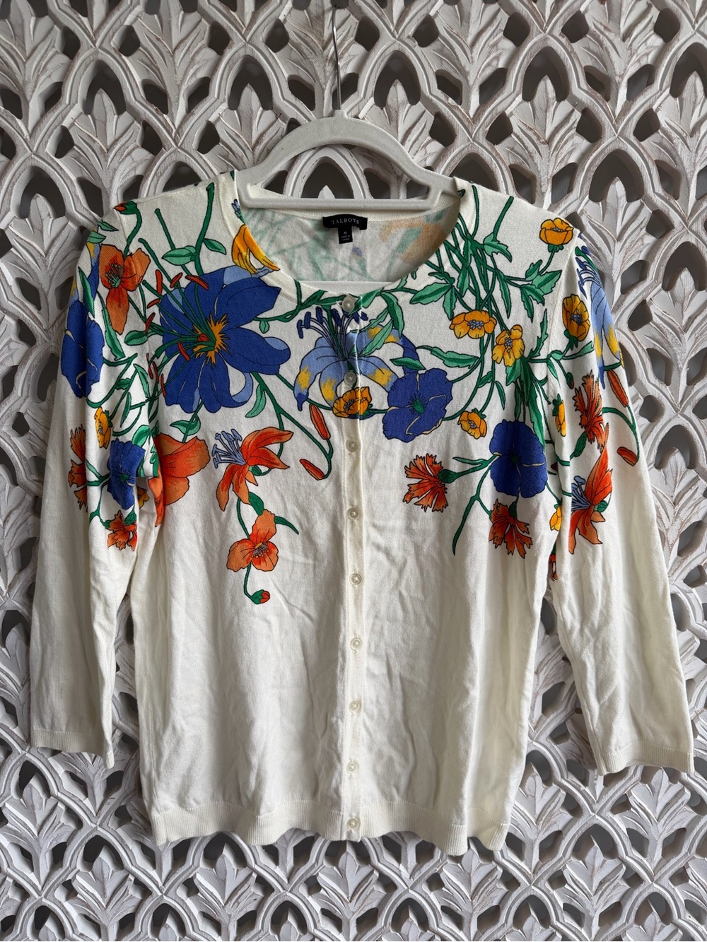 Talbots Floral Garden Print Button Front Cardigan Sweater Size M